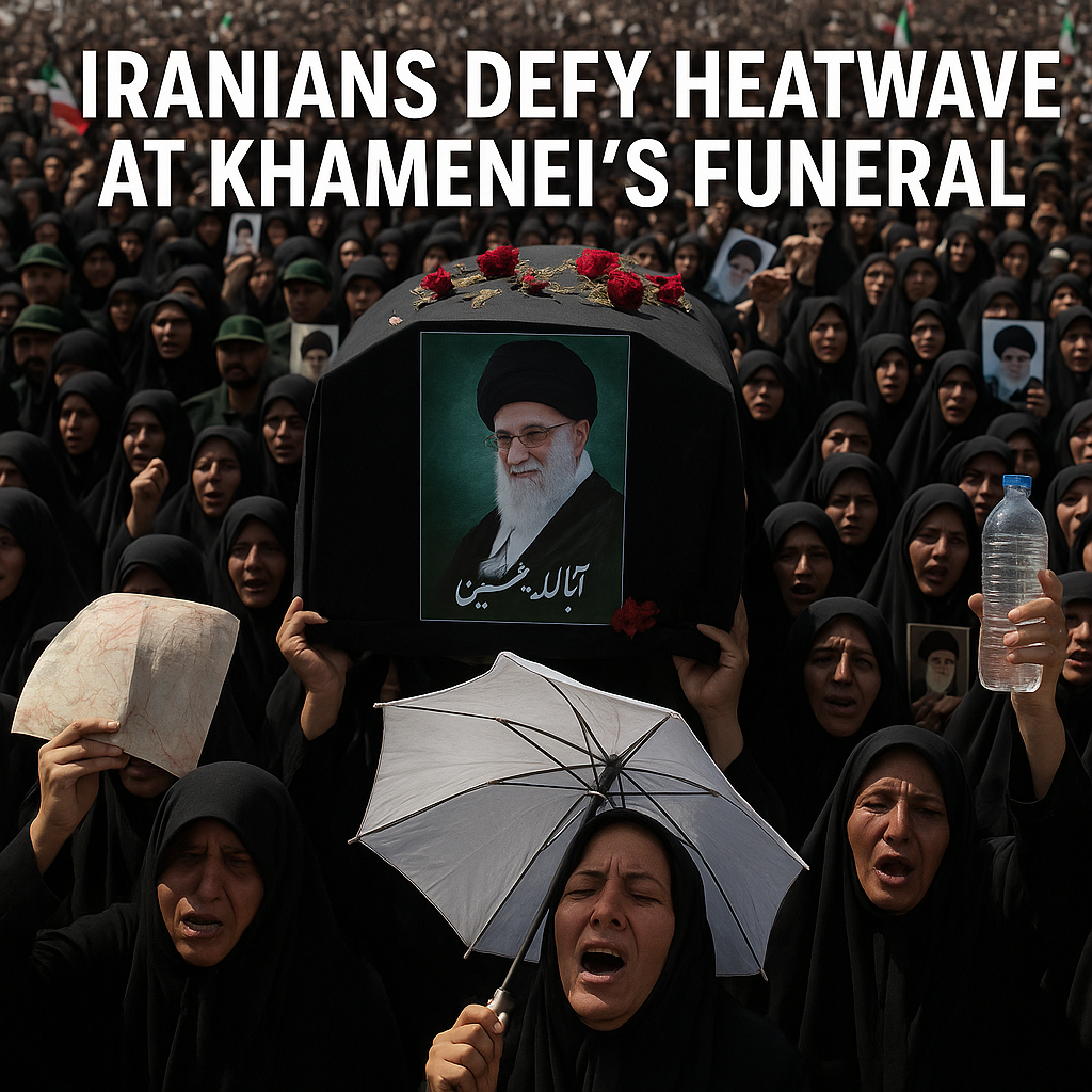 Illustration of Iranians Defy Heatwave at Khamenei's Funeral
