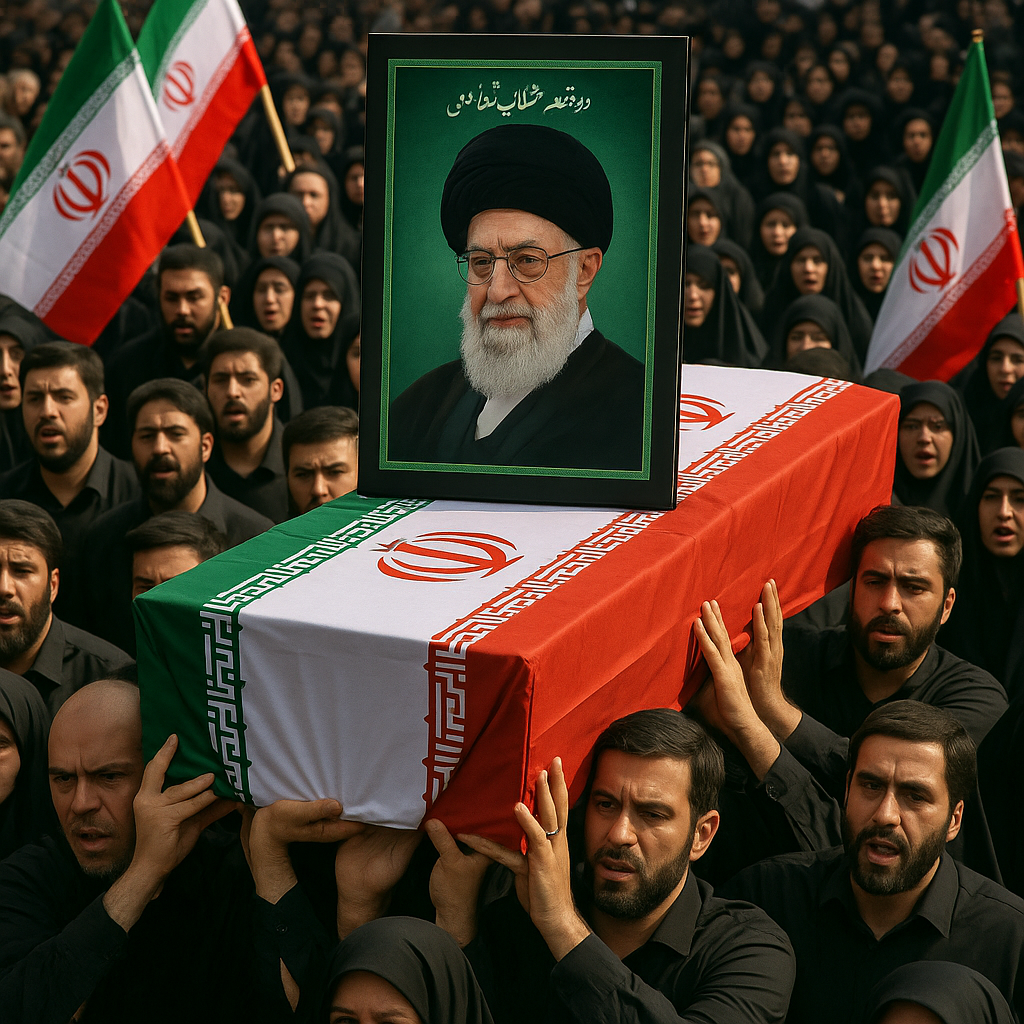 Illustration of Iran's Week of Funeral Ceremonies for Slain Khamenei