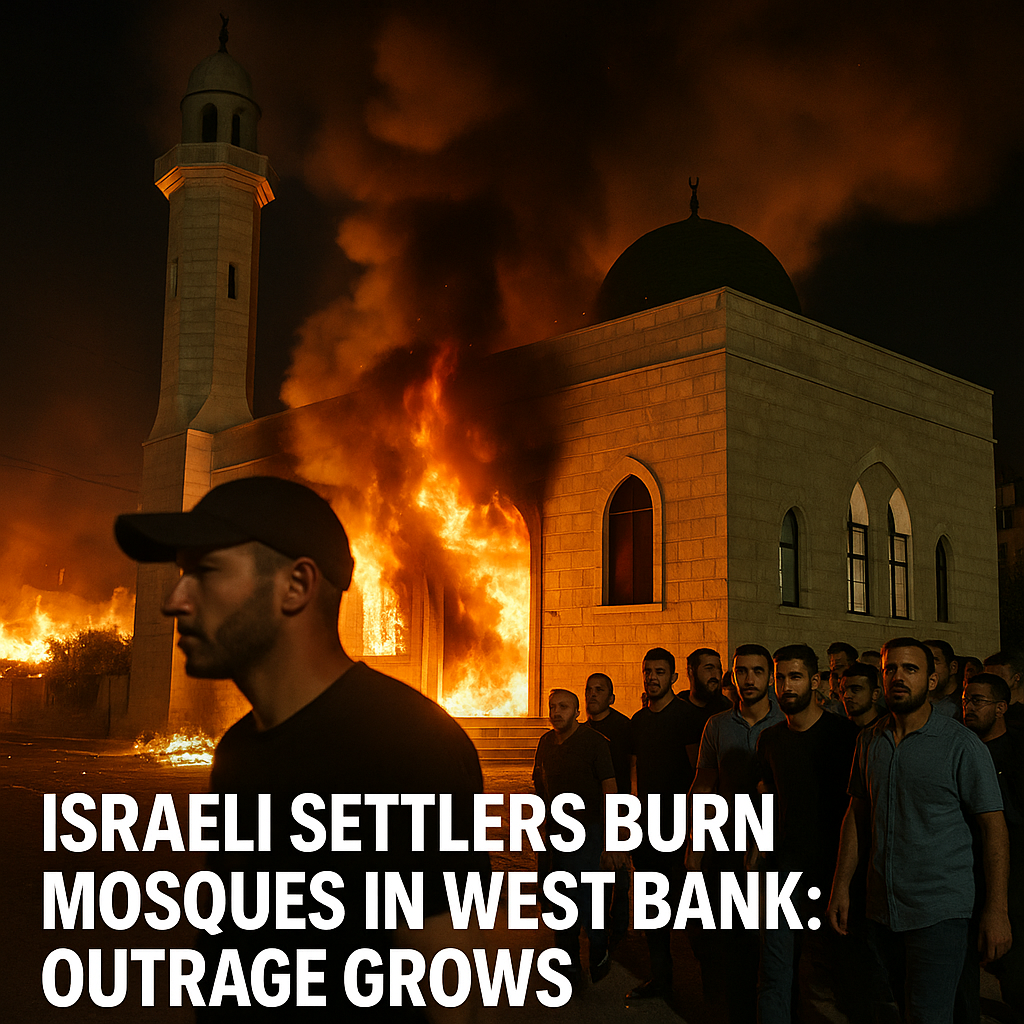 Illustration of Israeli Settlers Burn Mosques in West Bank: Outrage Grows