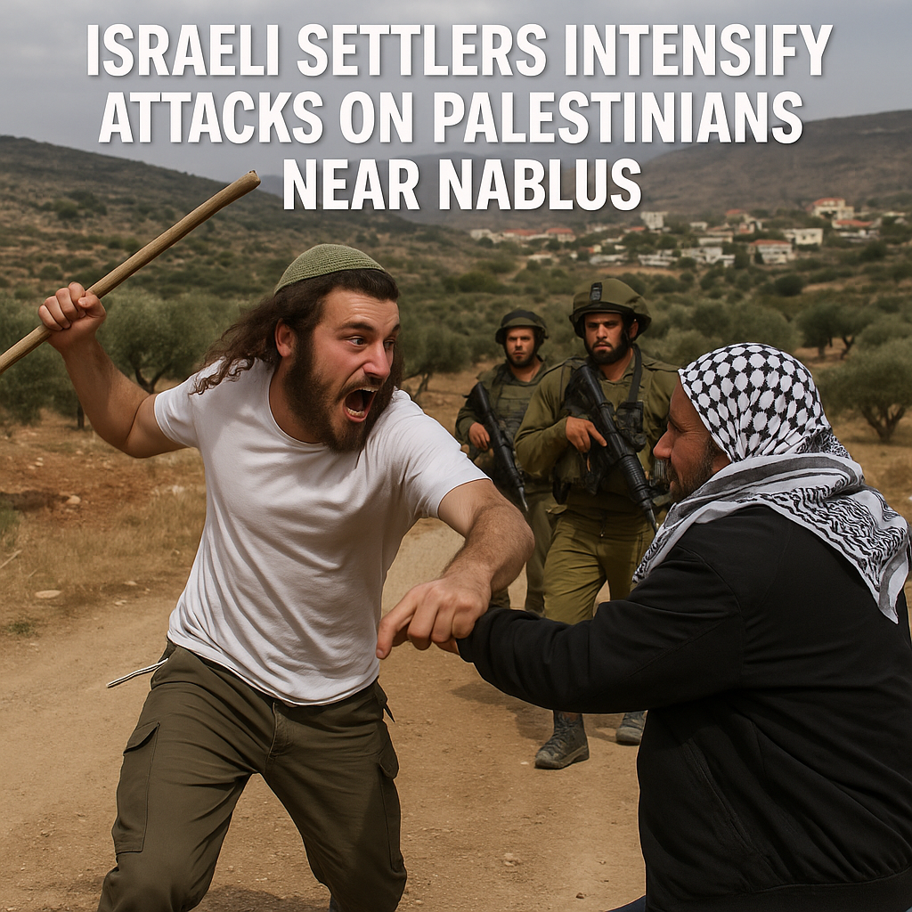 Illustration of Israeli Settlers Intensify Attacks on Palestinians Near Nablus