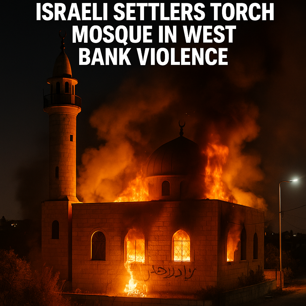 Illustration of Israeli Settlers Torch Mosques in West Bank Violence