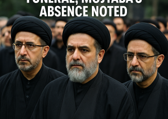 Illustration of Khamenei Sons Attend Funeral; Mojtaba's Absence Noted