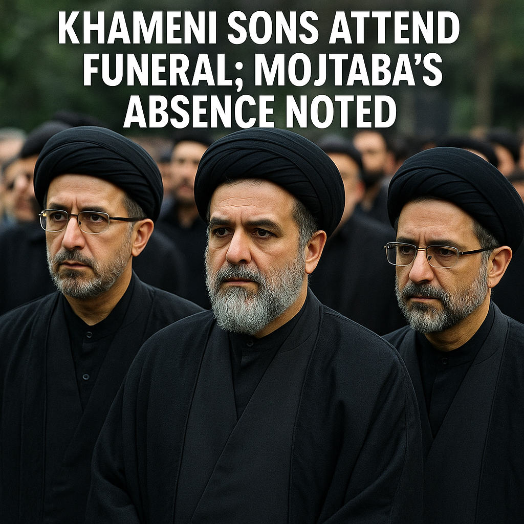 Illustration of Khamenei Sons Attend Funeral; Mojtaba's Absence Noted