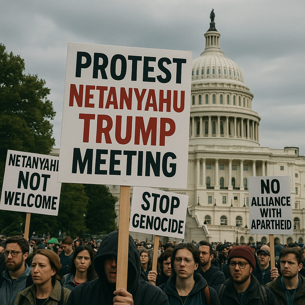 Illustration of Protests in DC Against Netanyahu-Trump Meeting