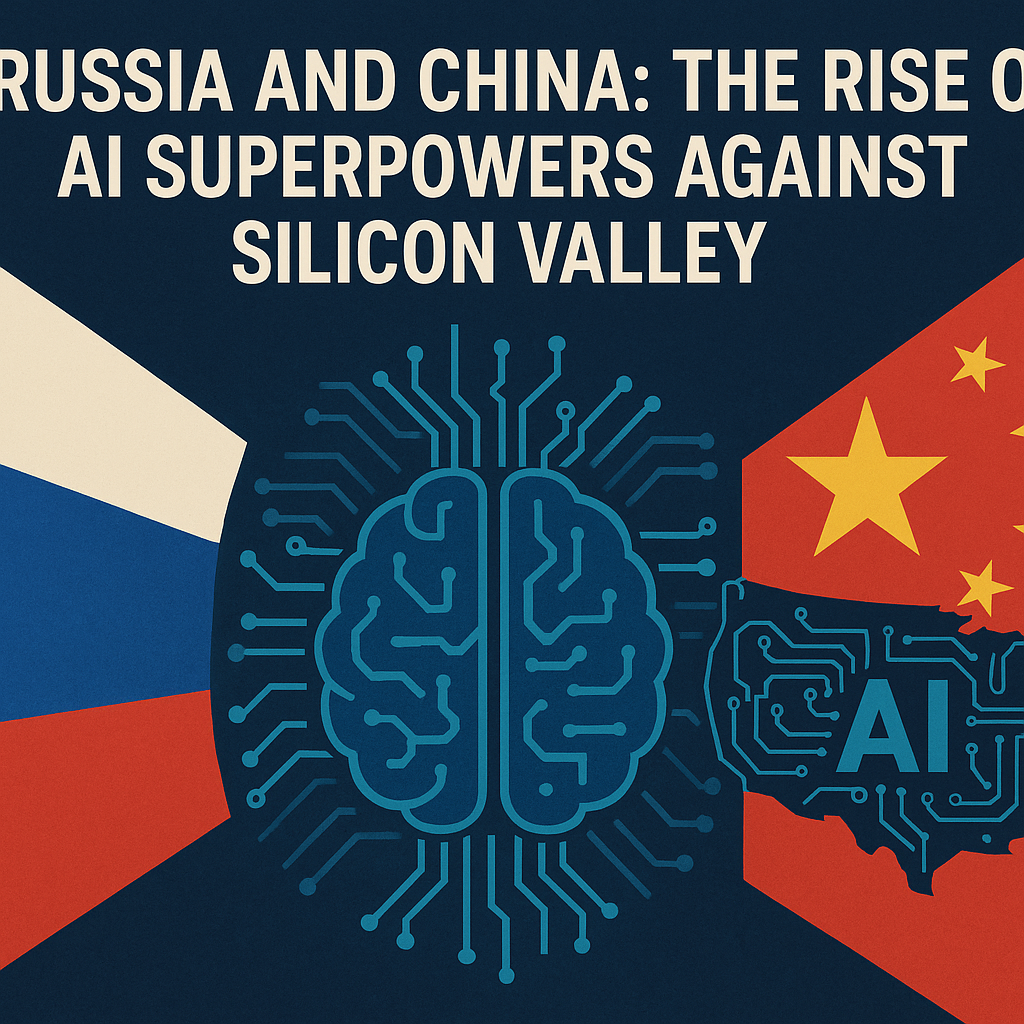 Illustration of Russia and China: The Rise of AI Superpowers Against Silicon Valley