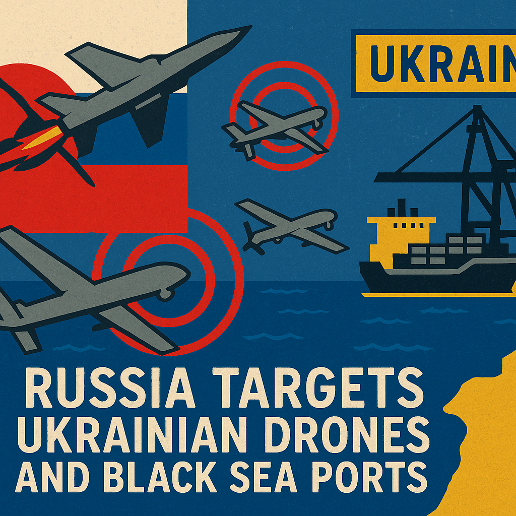 Illustration of Russia Targets Ukrainian Drones and Black Sea Ports