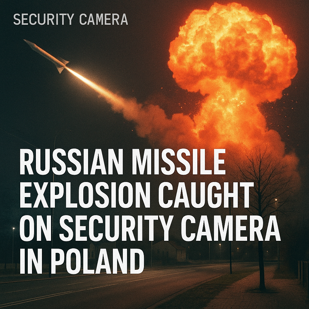 Illustration of Russian Missile Explosion Caught on Security Camera in Poland