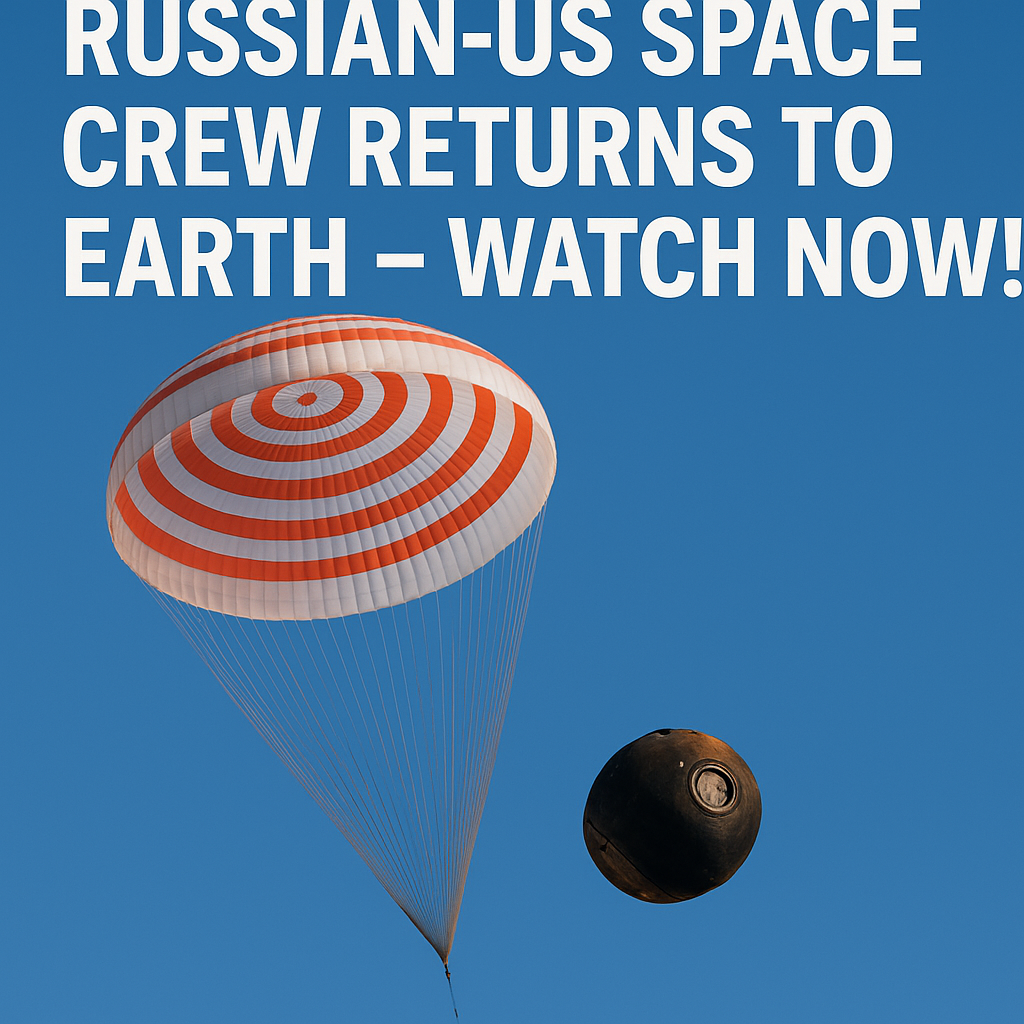 Illustration of Russian-US Space Crew Returns to Earth – Watch Now!