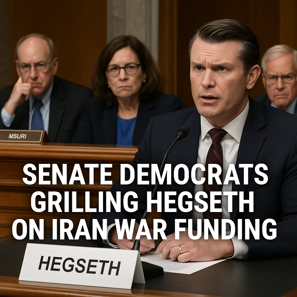 Illustration of Senate Democrats Grilling Hegseth on Iran War Funding