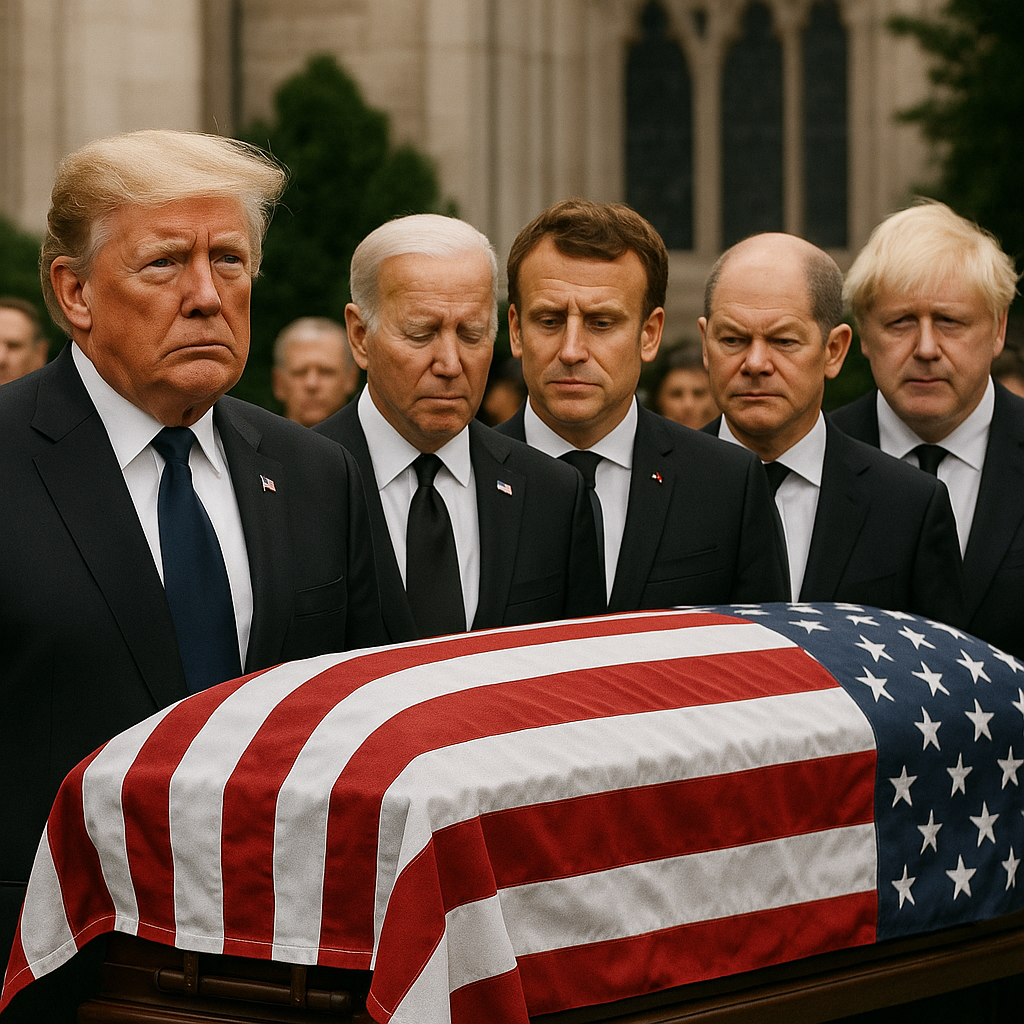 Illustration of Trump and World Leaders Gather for Lindsey Graham’s Funeral