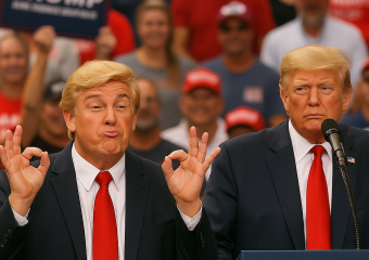 Illustration of Trump Mimic Steals Show at Rally with Hilarious Gestures