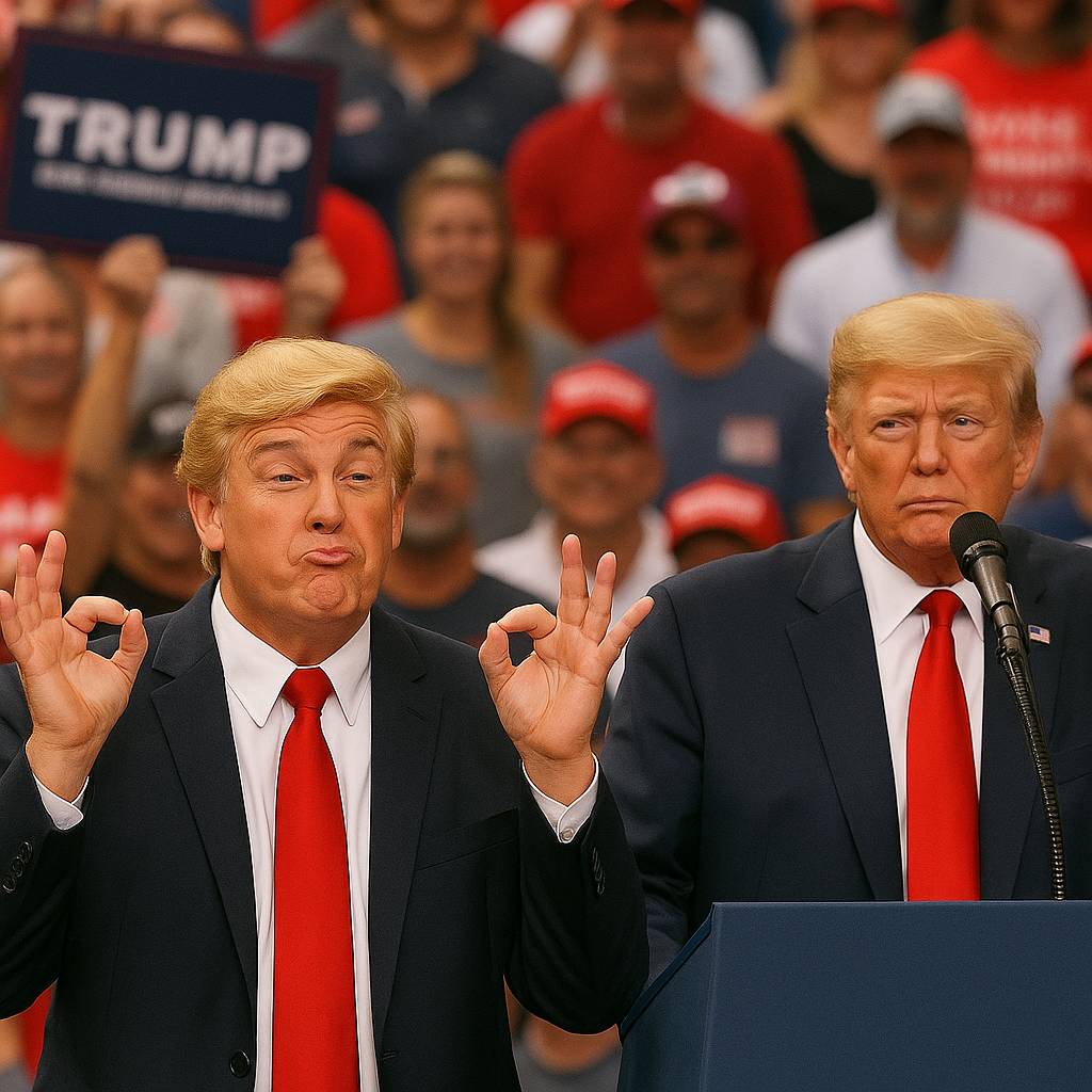 Illustration of Trump Mimic Steals Show at Rally with Hilarious Gestures