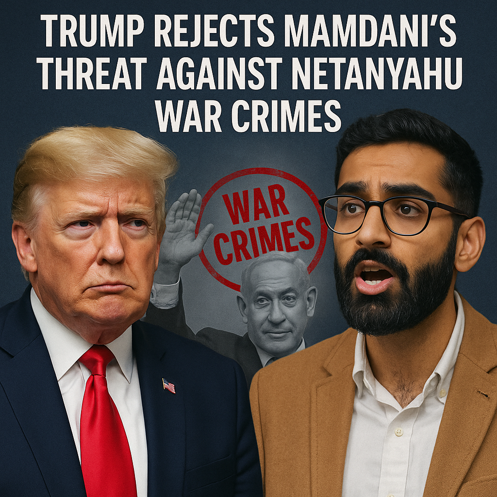 Illustration of Trump Rejects Mamdani's Threat Against Netanyahu's War Crimes