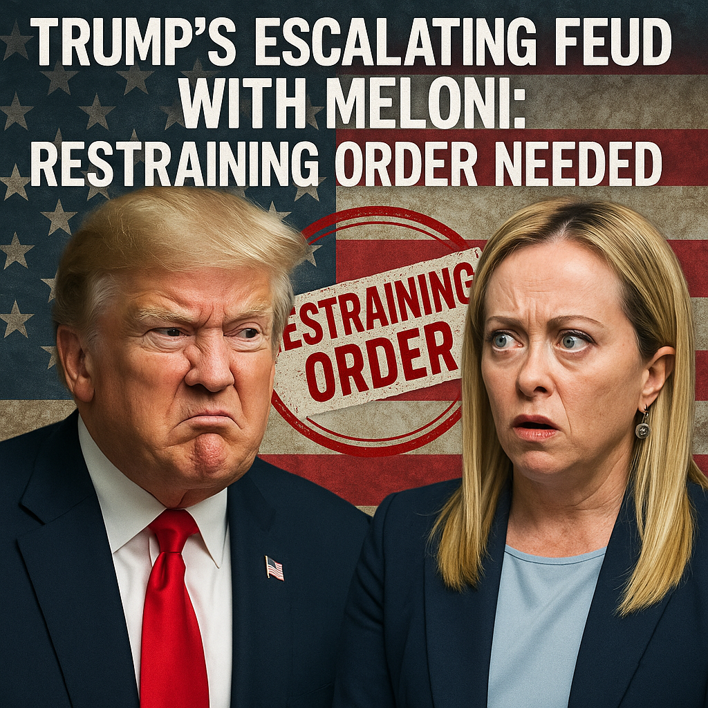 Illustration of Trump's Escalating Feud with Meloni: Restraining Order Needed