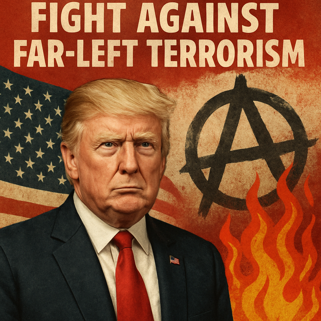 Illustration of Trump's Global Fight Against Far-Left Terrorism