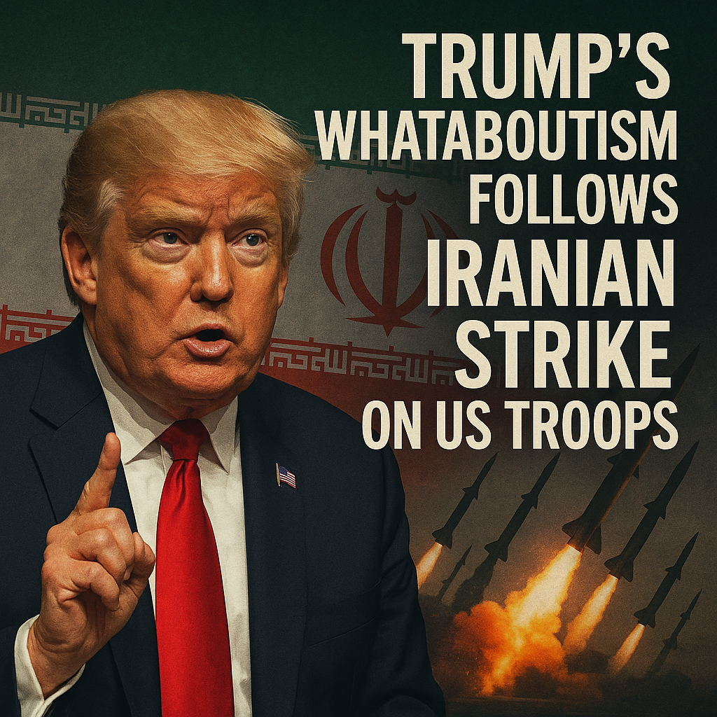 Illustration of Trump's Whataboutism Follows Iranian Strike on US Troops