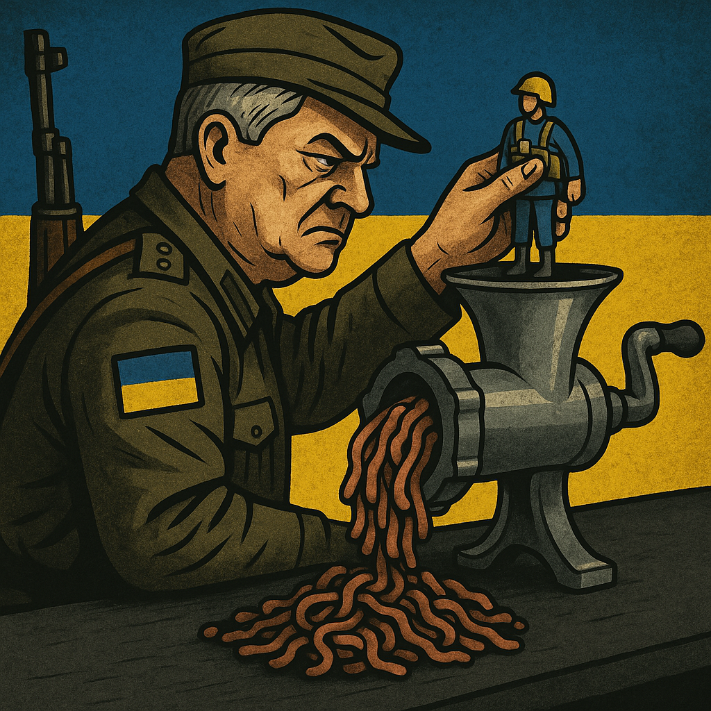 Illustration of Ukraine's Butcher-in-Chief: Feeding Ukrainians to the Grinder