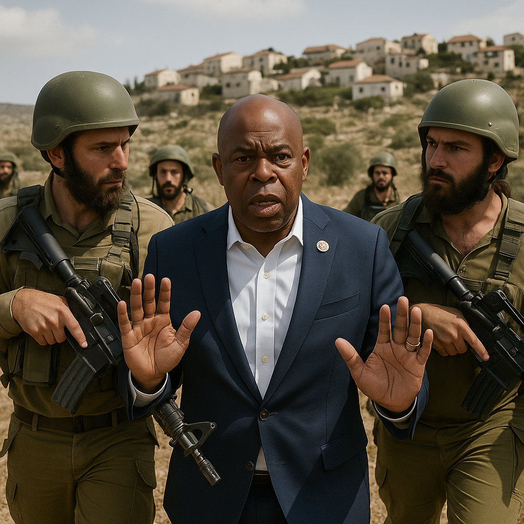 Illustration of US Congressman Detained by Armed Israeli Settlers