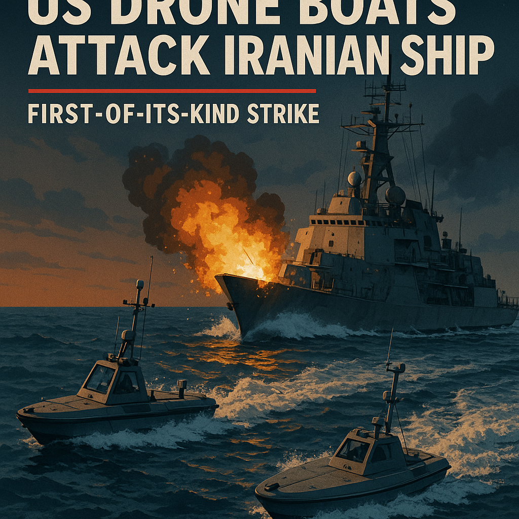 Illustration of US Drone Boats Attack Iranian Ship: First-of-Its-Kind Strike