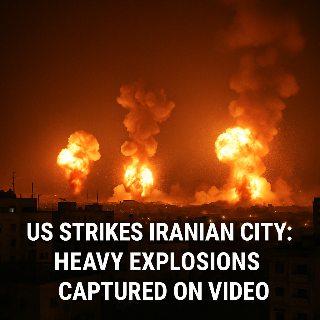 Illustration of US Strikes Iranian City: Heavy Explosions Captured on Video