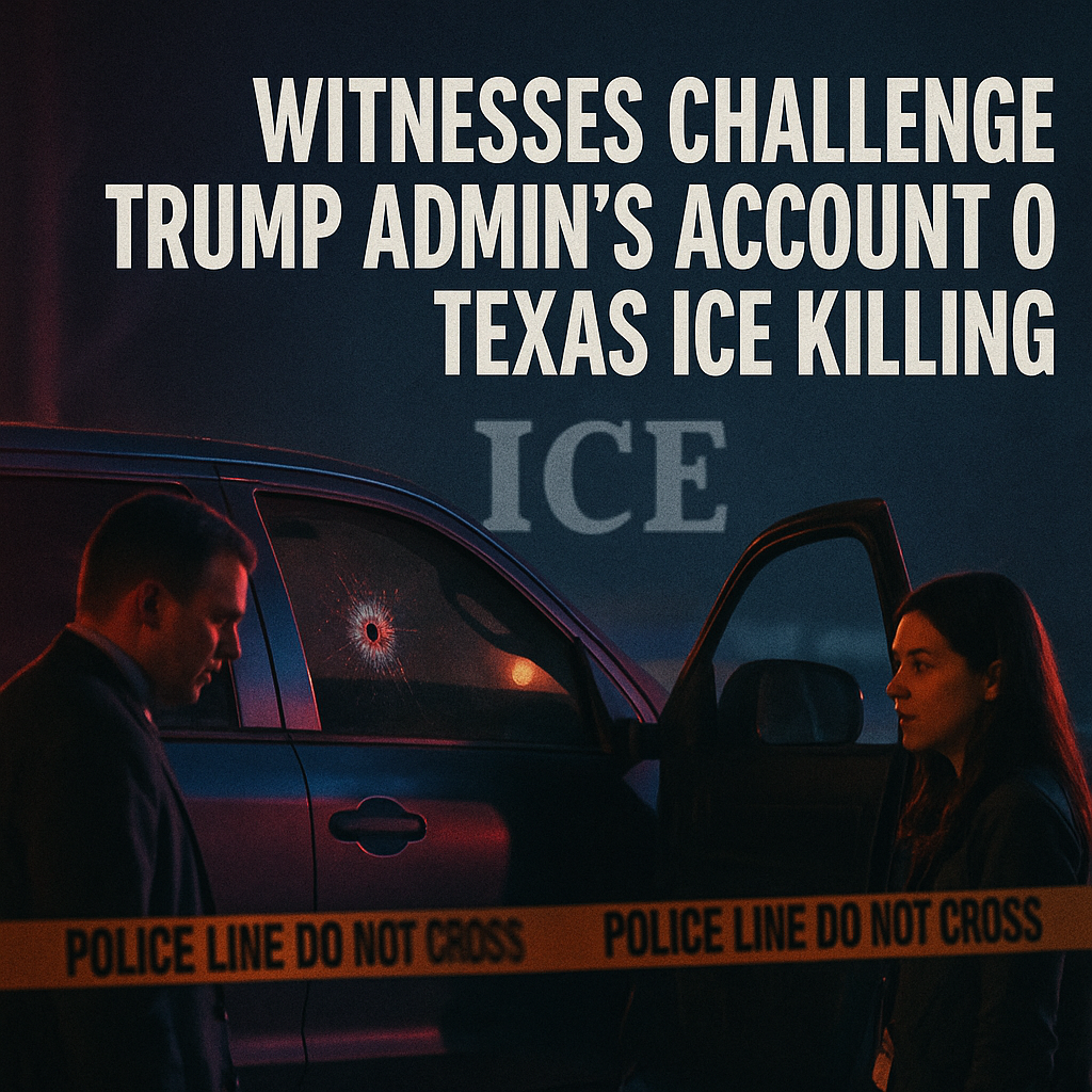 Illustration of Witnesses Challenge Trump Admin's Account of Texas ICE Killing