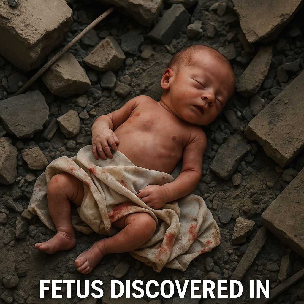 Illustration of Fetus Discovered in Gaza Strike Ruins Amid Tragedy