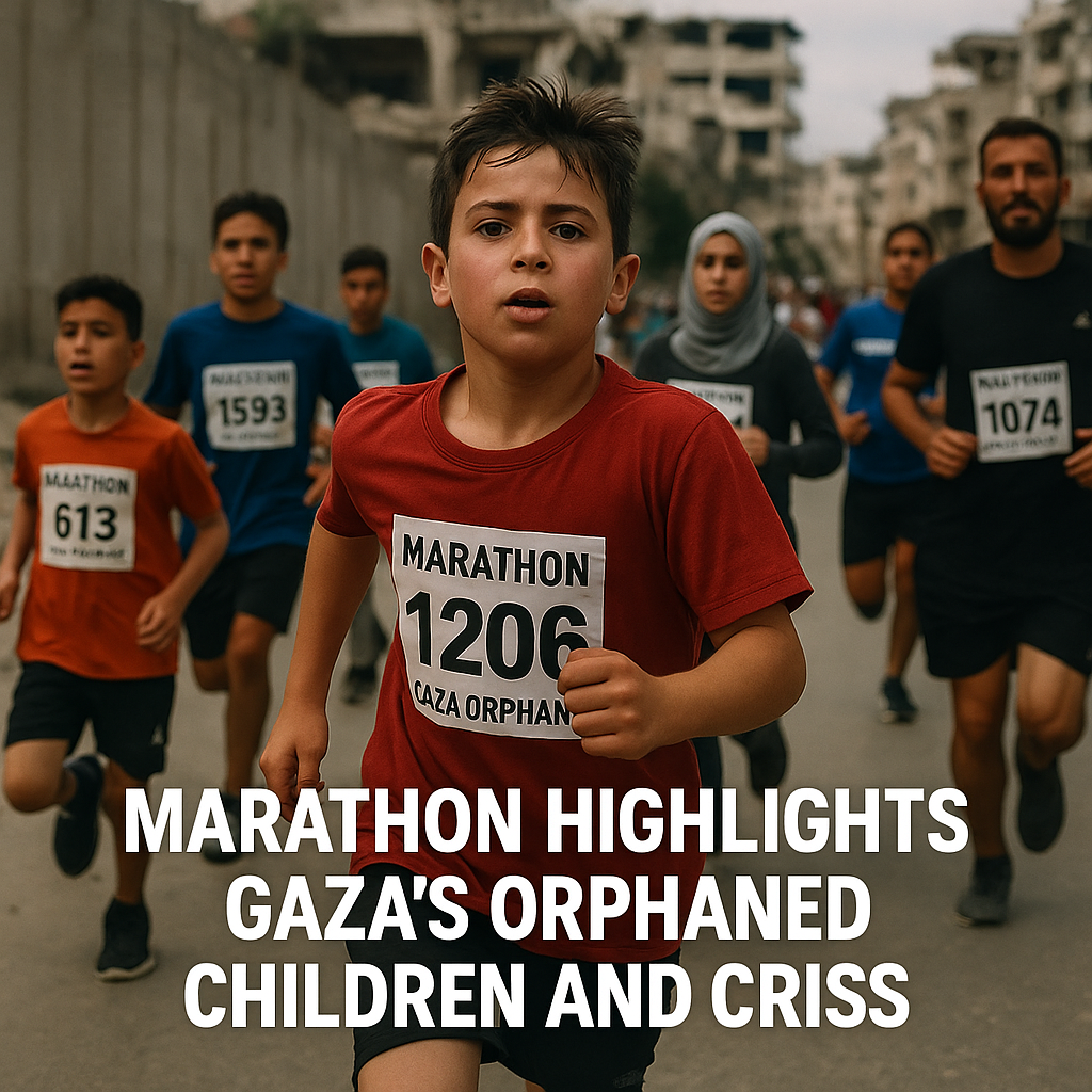 Illustration of Marathon Highlights Gaza's Orphaned Children and Crisis