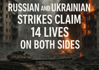 Illustration of Russian and Ukrainian Strikes Claim 14 Lives on Both Sides