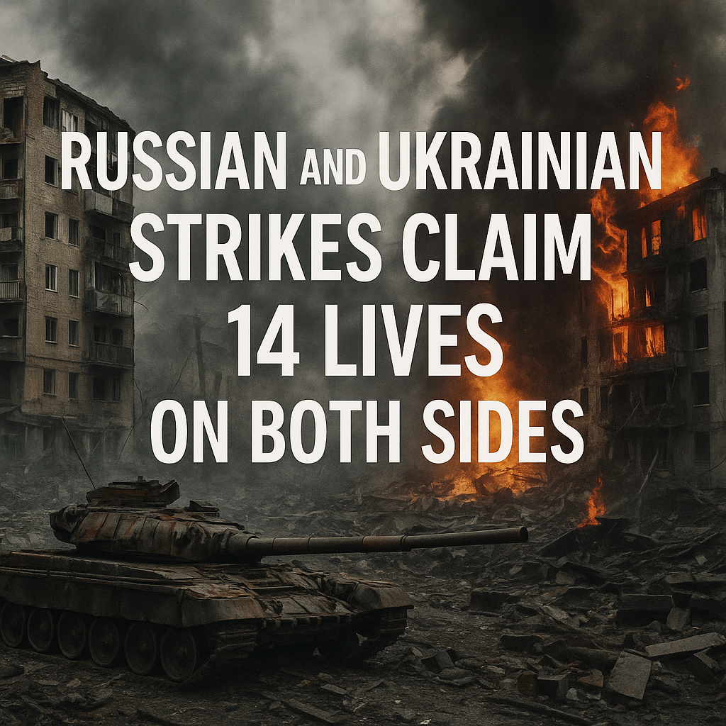 Illustration of Russian and Ukrainian Strikes Claim 14 Lives on Both Sides