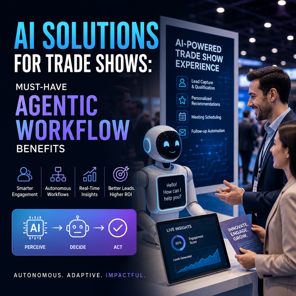 AI trade show booth with an interactive robot and automated attendee engagement tools