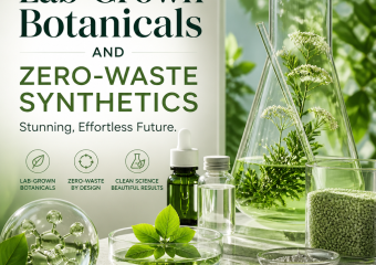 Modern eco-friendly lab with lab-grown botanicals and zero-waste synthetic ingredients