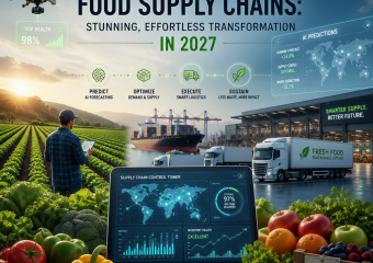 Predictive AI dashboard optimizing food supply chain from farm to fork in 2027