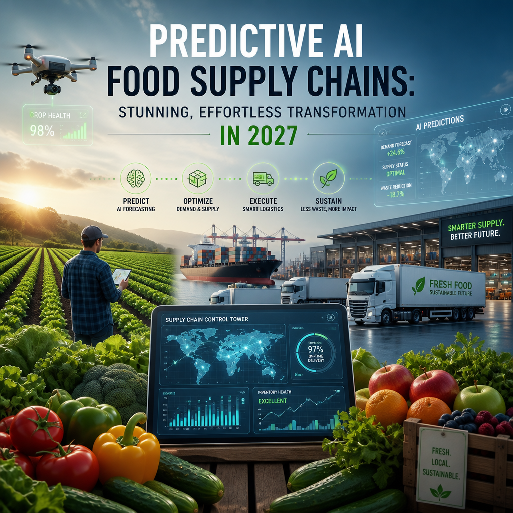Predictive AI dashboard optimizing food supply chain from farm to fork in 2027